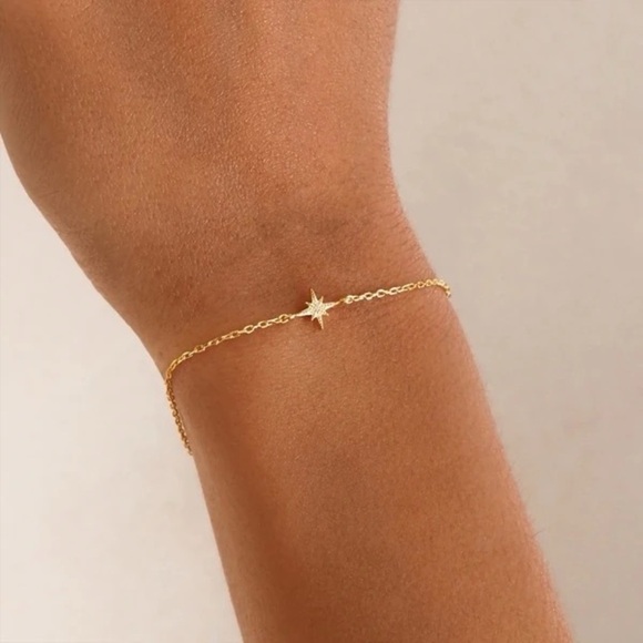 925 Sterling Silver North Star Bracelet, 14K Gold Celestial Bracelet, - Picture 2 of 3